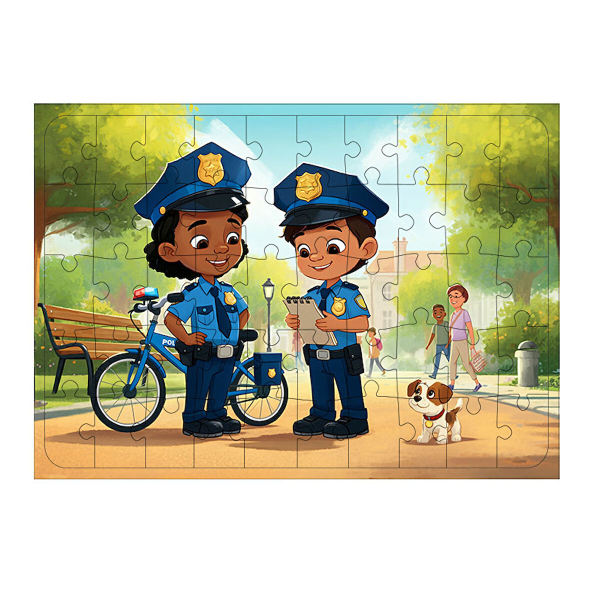 Ahşap Mdf Puzzle Yapboz Polis Ve Sevimli Köpek 50 Parça 35*50 cm