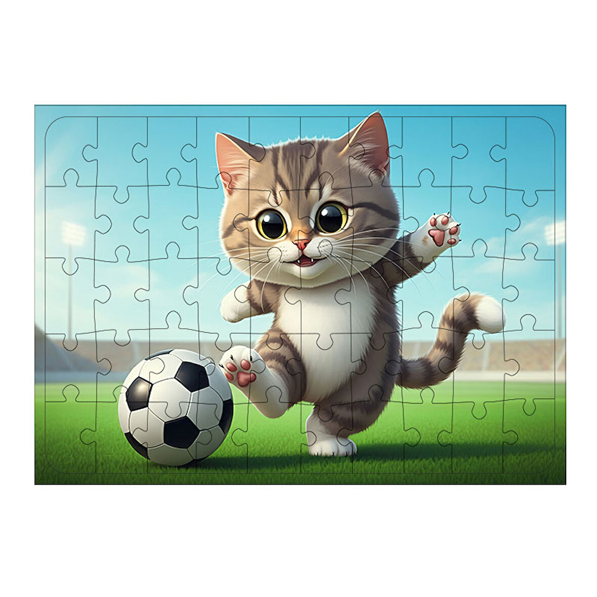 Ahşap Mdf Puzzle Yapboz Futbolcu Sevimli Kedi 50 Parça 35*50 cm