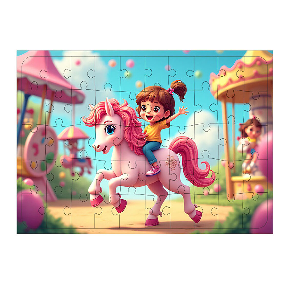 Ahşap Mdf Puzzle Yapboz Unicorn İle Eğlence 50 Parça 35*50 cm
