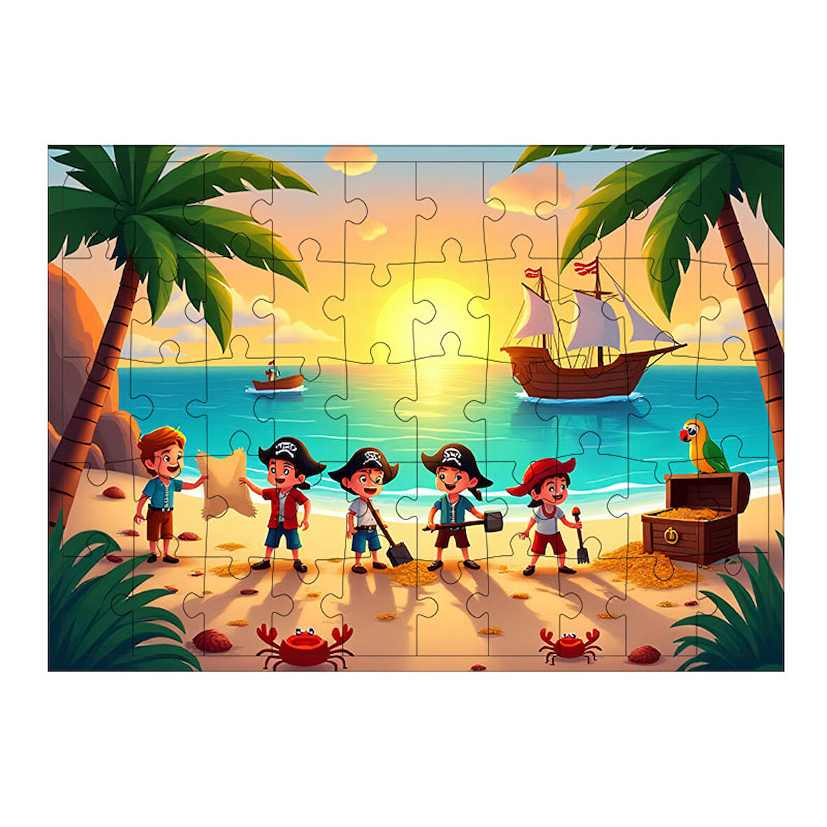 Ahşap Mdf Puzzle Yapboz Gün Batımında Korsanlar 50 Parça 35*50 cm