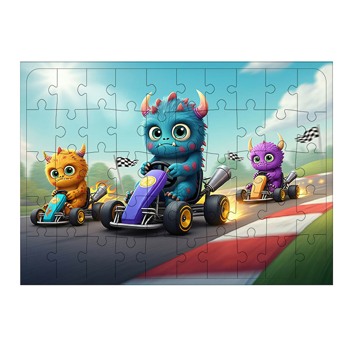 Ahşap Mdf Puzzle Yapboz Canavarlarla Yarış Macerası 50 Parça 35*50 cm