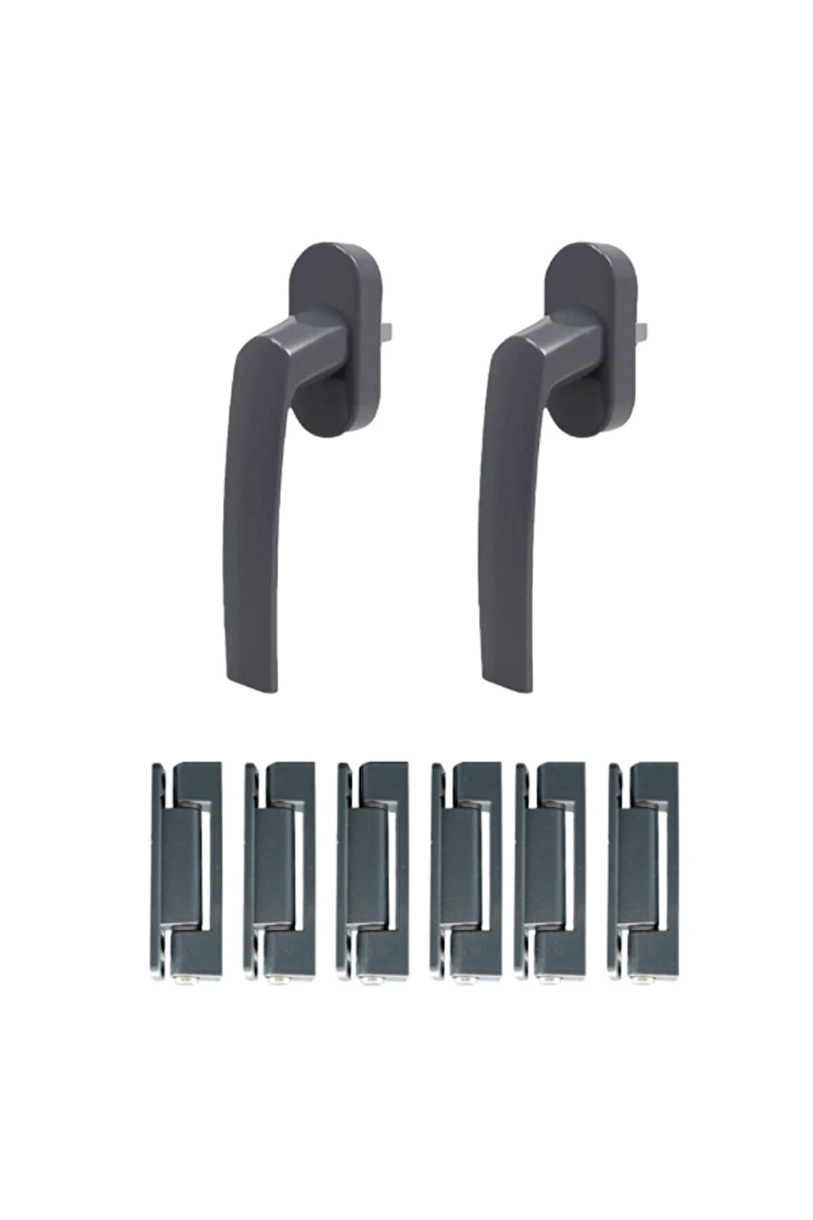 PVC Alüminyum Pencere Kolu ve 6 Ad. Menteşe Takımı -Antrasit -2 Pencere Seti