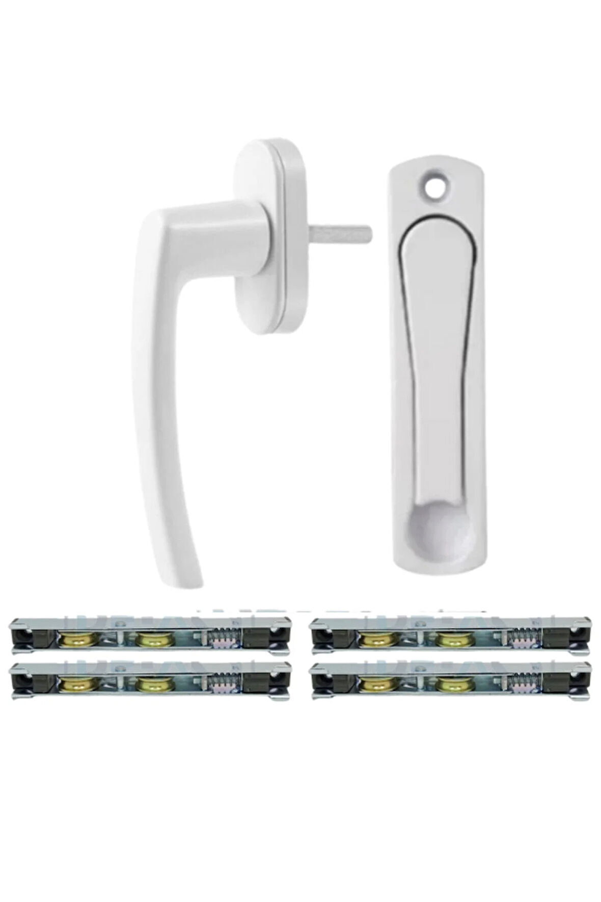 PVC Alüminyum Gömme Kol, Pencere Kolu, 4 Ad. Çiftli Sürme Teker -Beyaz