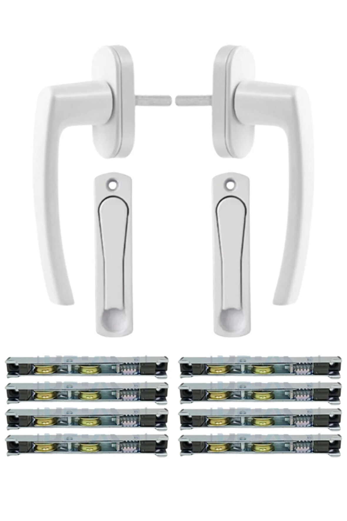 PVC Alüminyum Gömme Kol, Pencere Kolu, 8 Ad. Çiftli Sürme Teker -Beyaz