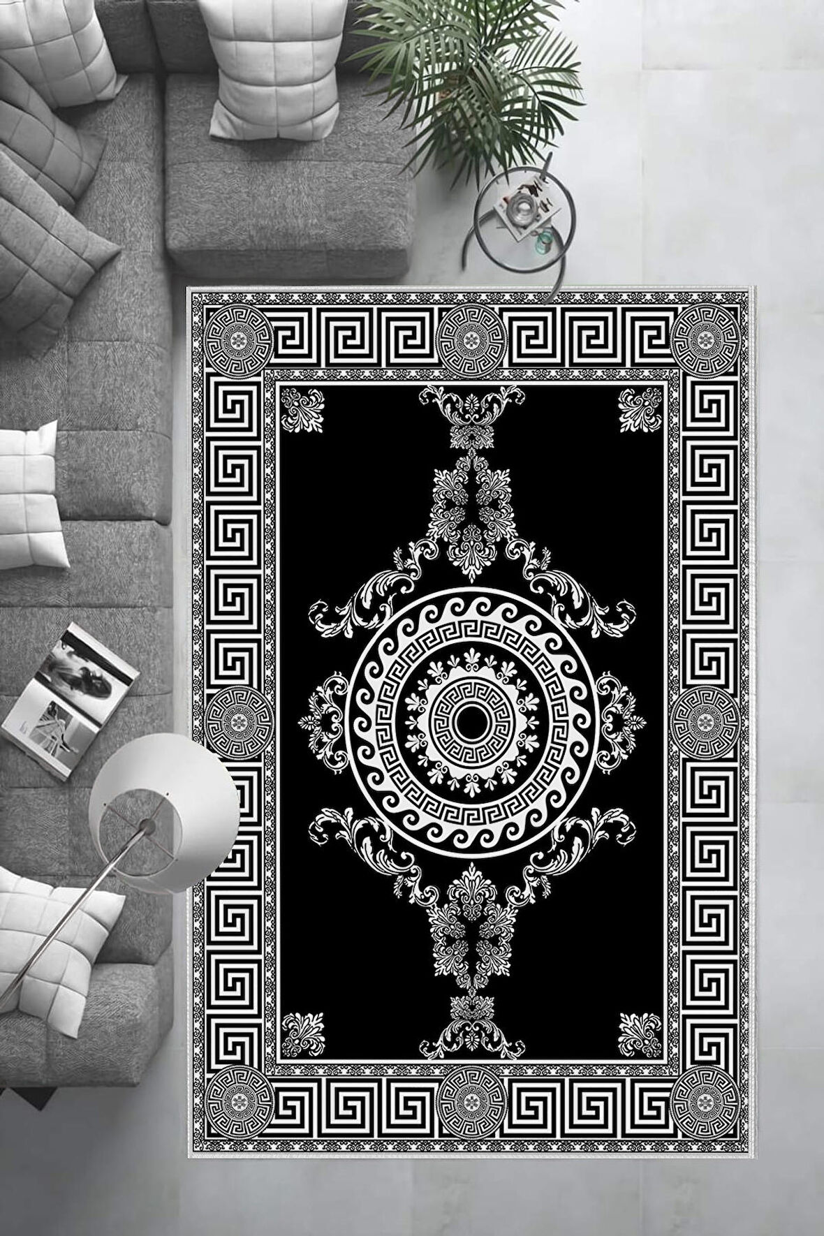 Dijital Baskı Kaymaz Deri Taban Halı  SİYAH