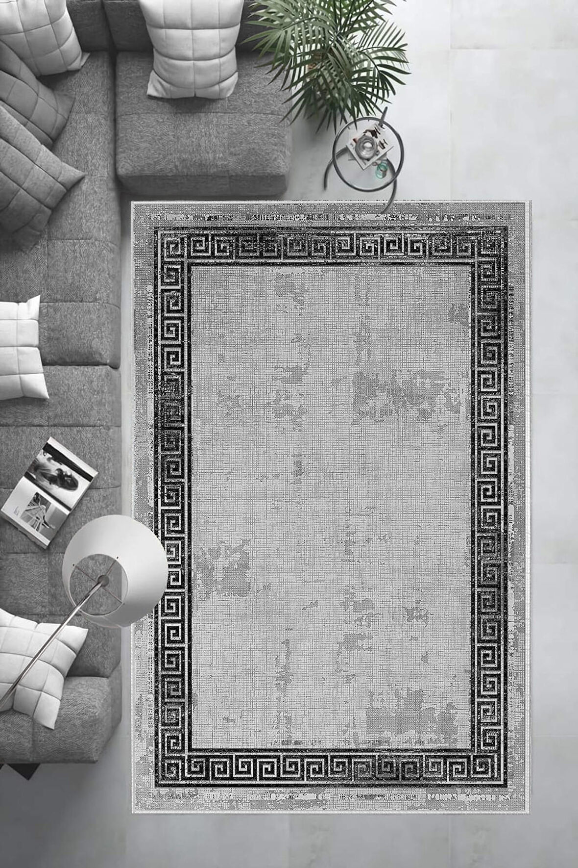 Dijital Baskı Kaymaz Deri Taban Halı  GRİ
