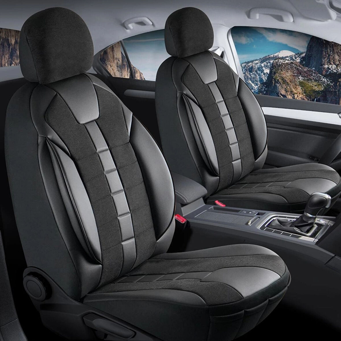 Audi S Serisi S6 Uyumlu Lüx Deri Detaylı Keten Oto Koltuk Kılıfı Ön Arka Takım Vista Dark Siyah