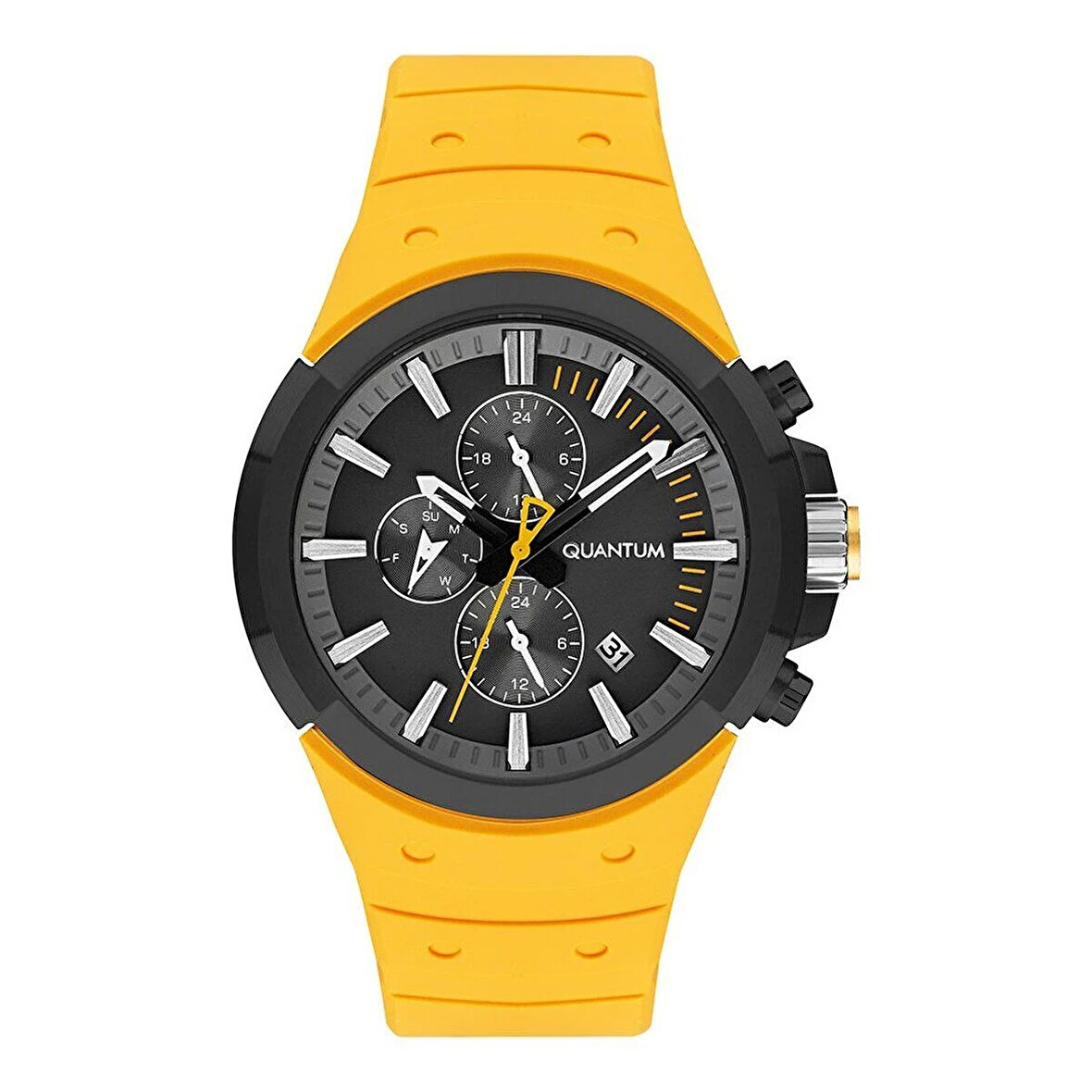 Quantum PWG1004.654 Erkek Kol Saati | Sarı Silikon Kordon, Çift Saat Dilimi, Safir Cam