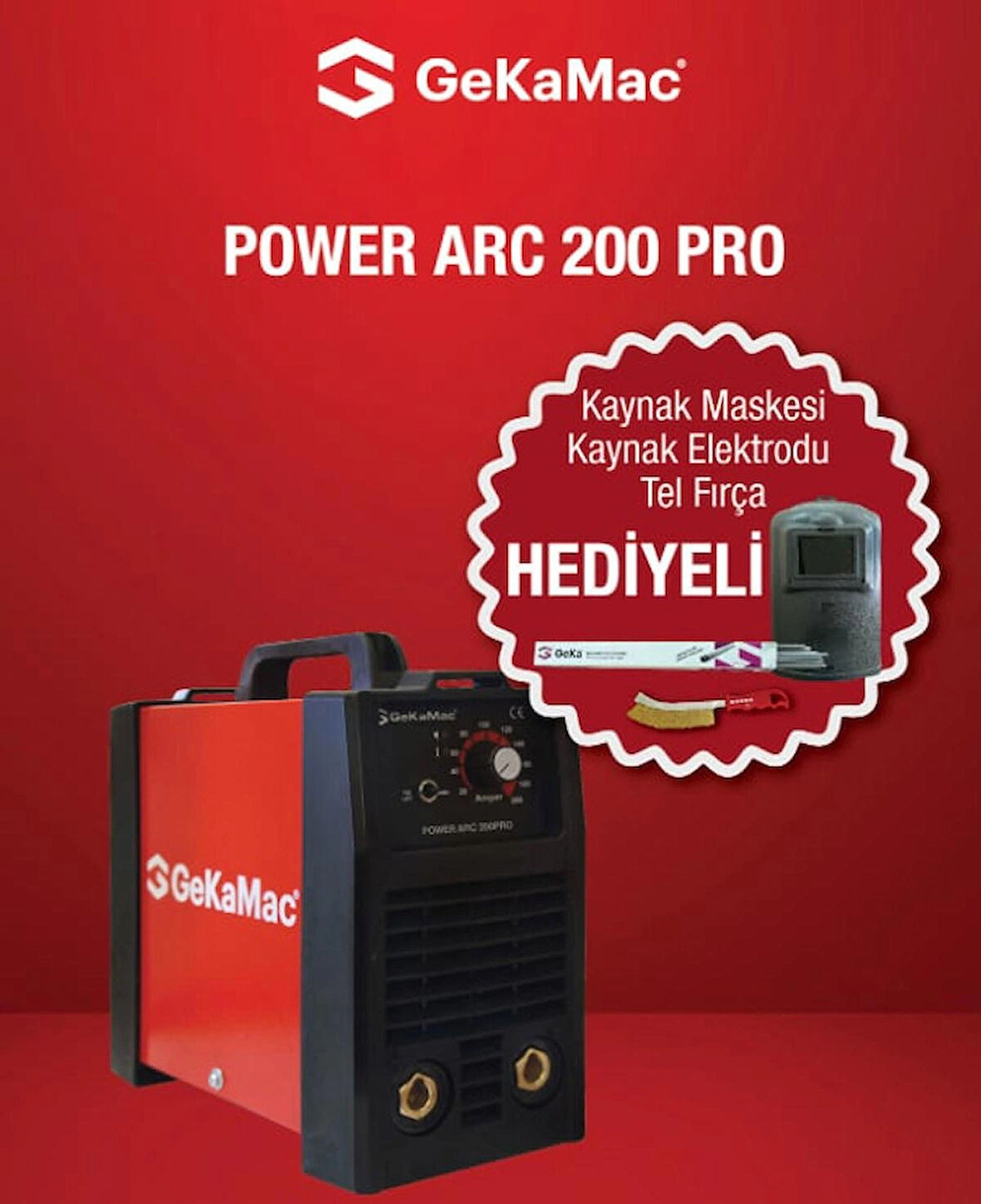 Gekamac Power Arc 200 Pro Inverter Kaynak Makinası +Kaynak Maskesi+Elektrodu Fırçası Hediyeli