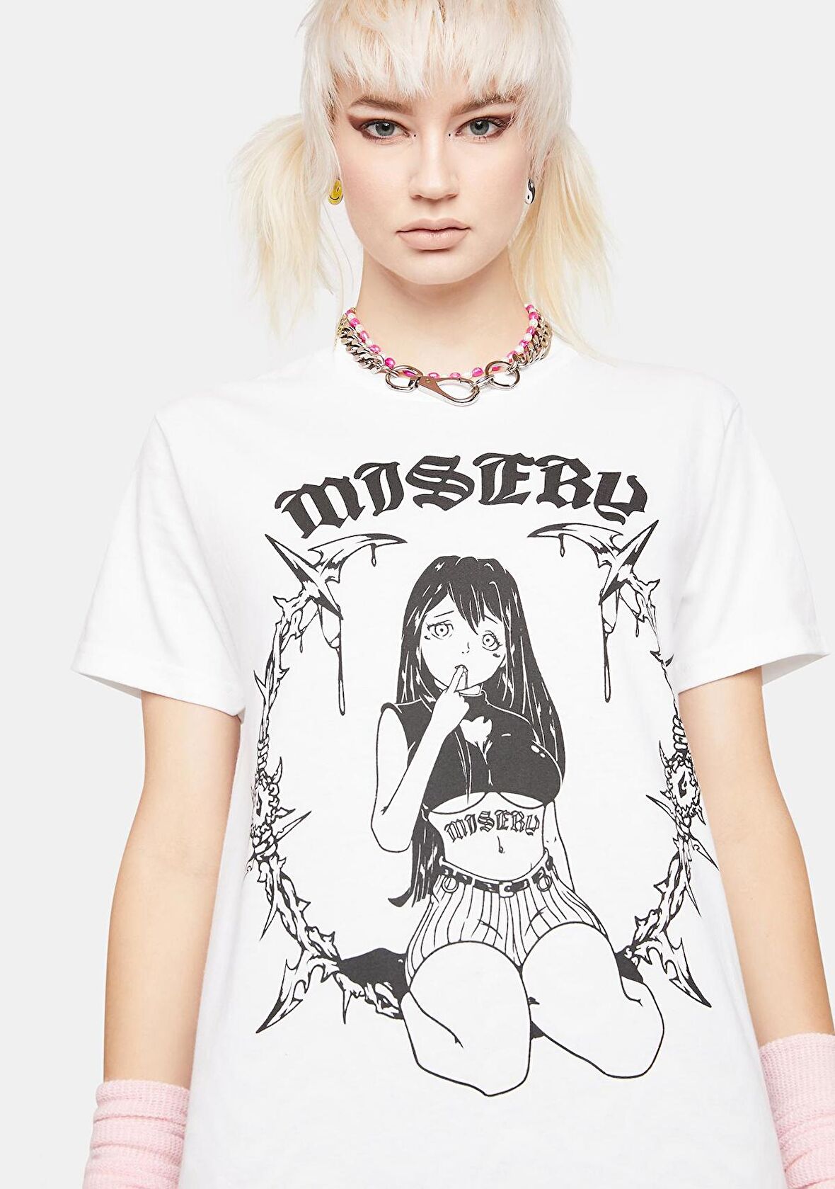 Anime Gothic Grunge Baskılı Oversize Tişört