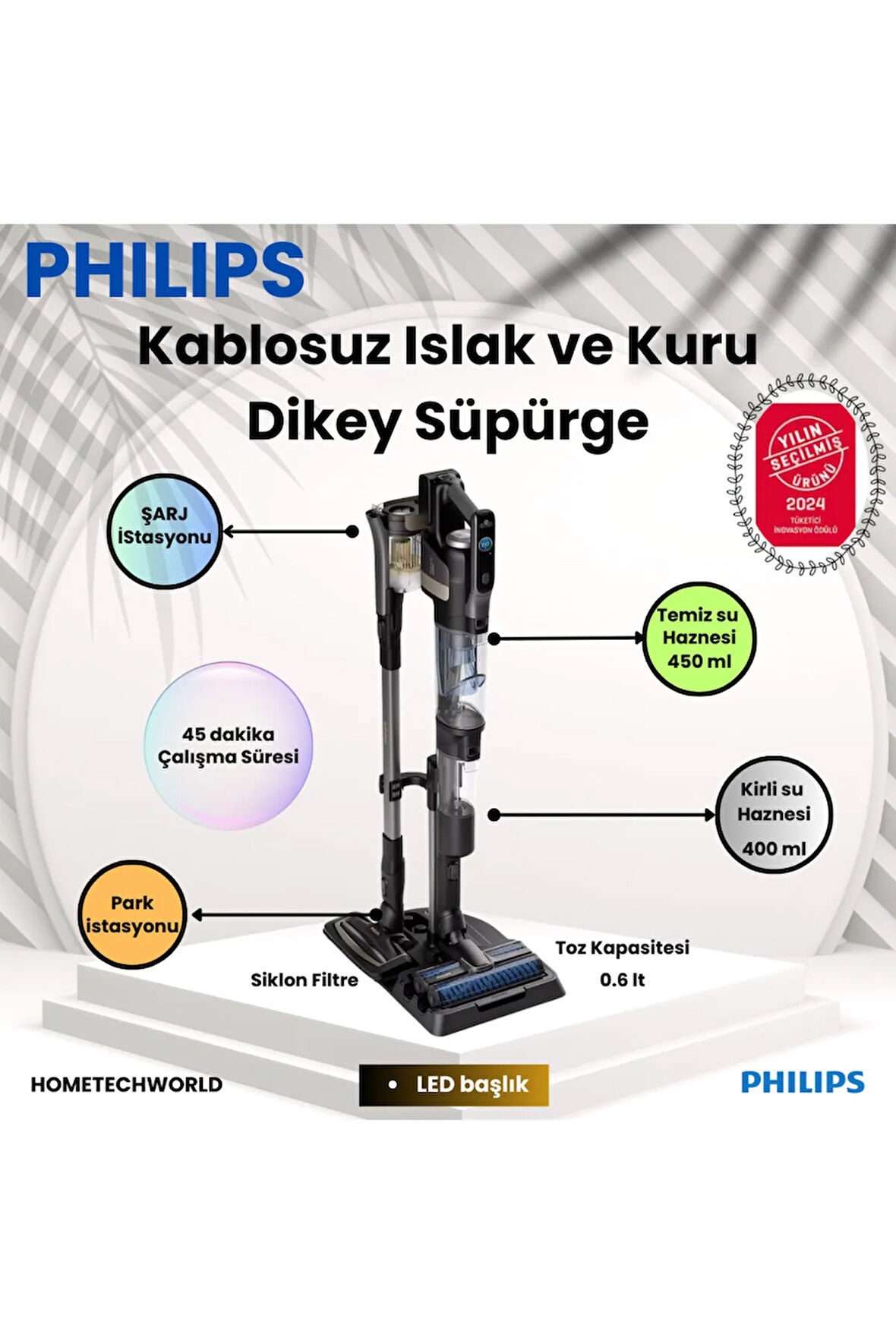 Aqua Trio 3'ü 1 Arada (Islak, Kuru ve Moplu) Sarjlı ve Kablosuz Dik Süpürge