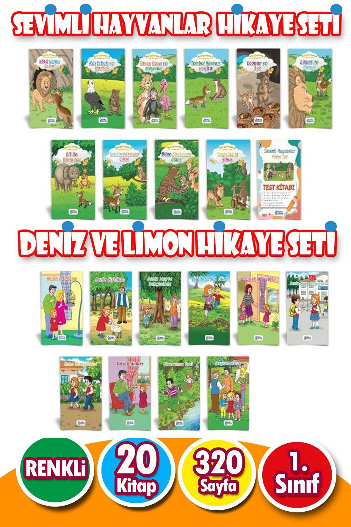 Sevimli Hayvanlar & Deniz ve Limon Hikaye Seti - 20 KİTAP - Renkli Heceli