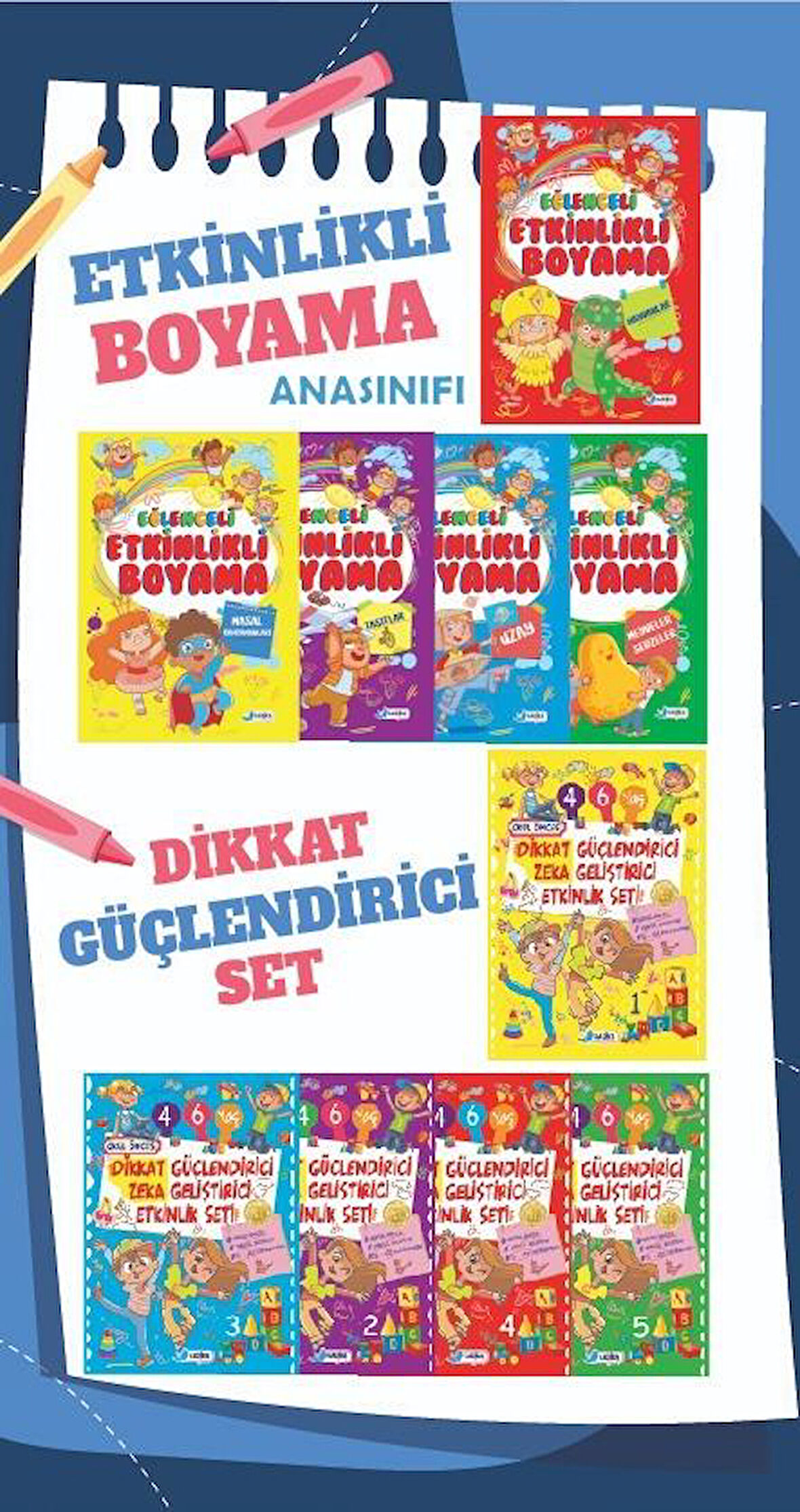 5 - 6 Yaş Anasınıfı Eğlenceli Yarıyıl Tatil Kitabı Seti - Dikkat Geliştirici 10 Kitap - 80 Sayfa