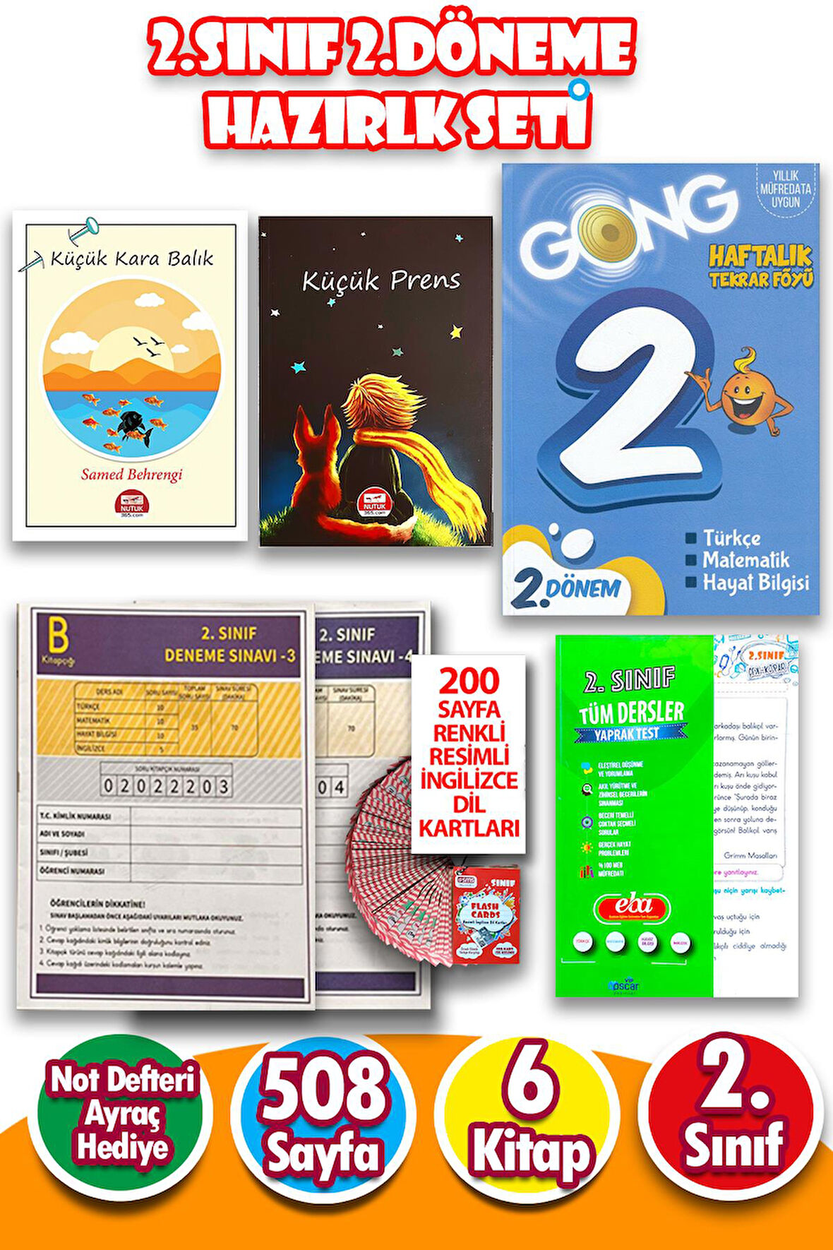 2.Sınıf Tüm Dersler 2.Dönem'e Hazırlık Seti - 6 Kitap -  508 Sayfa