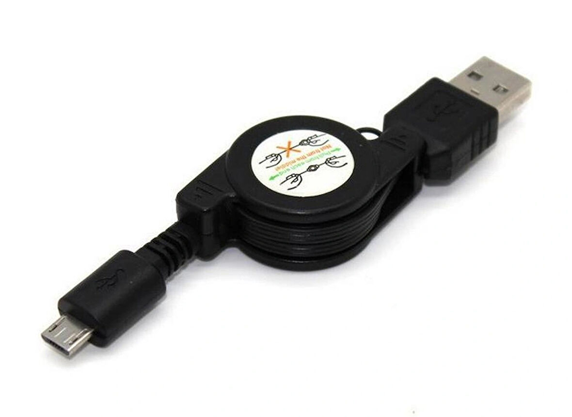 Zilevo USB - Micro USB Şarj ve Veri Kablosu, Makaralı 80 cm, Siyah