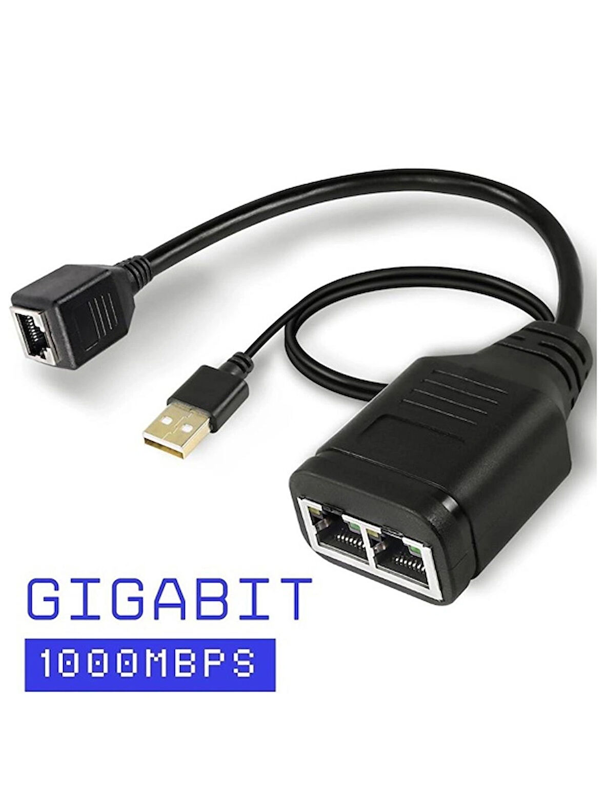 Gigabit Destekli 1x2 Port RJ45 USB Güç Ethernet Switch Splitter Çevirici Çoklayıcı