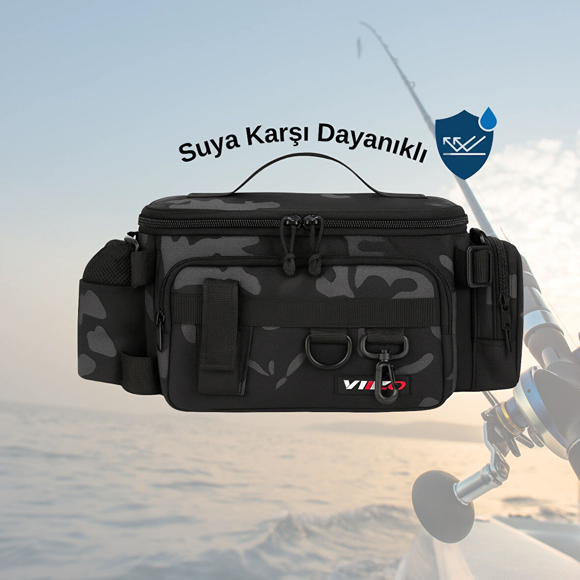 POYRAZ Avcı Balıkçı Çantası Kamuflaj Balık Aksesuar Çantası Su İtici