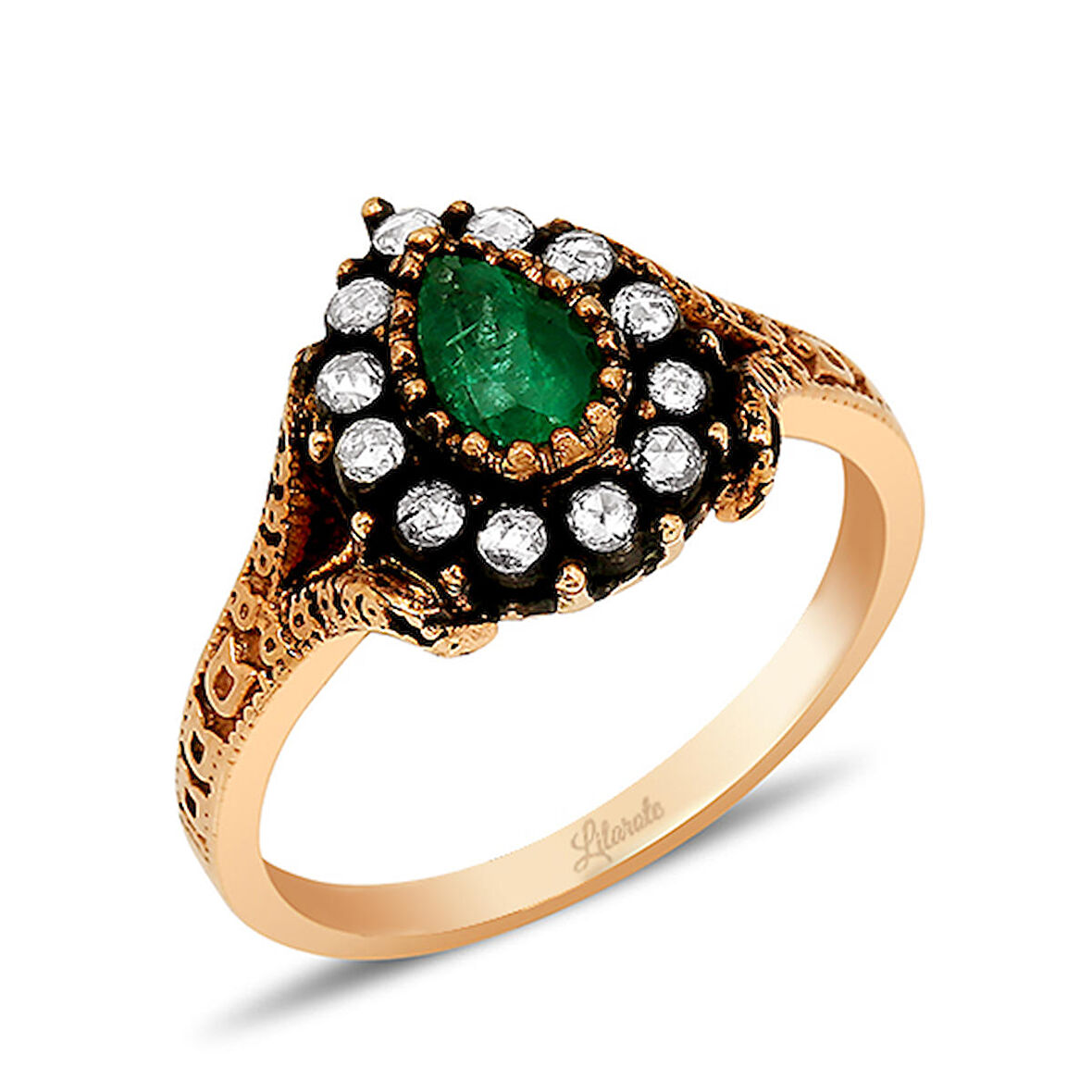 Zümrüt Taşlı Elmas Yüzük