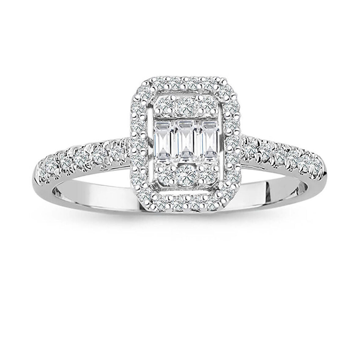 Modern Tasarım 0.32 Ct Baget Kare Tektaş Yüzük