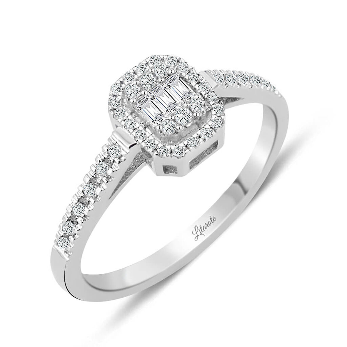 Modern Tasarım 0.20 Ct Baget Kare Tektaş Yüzük