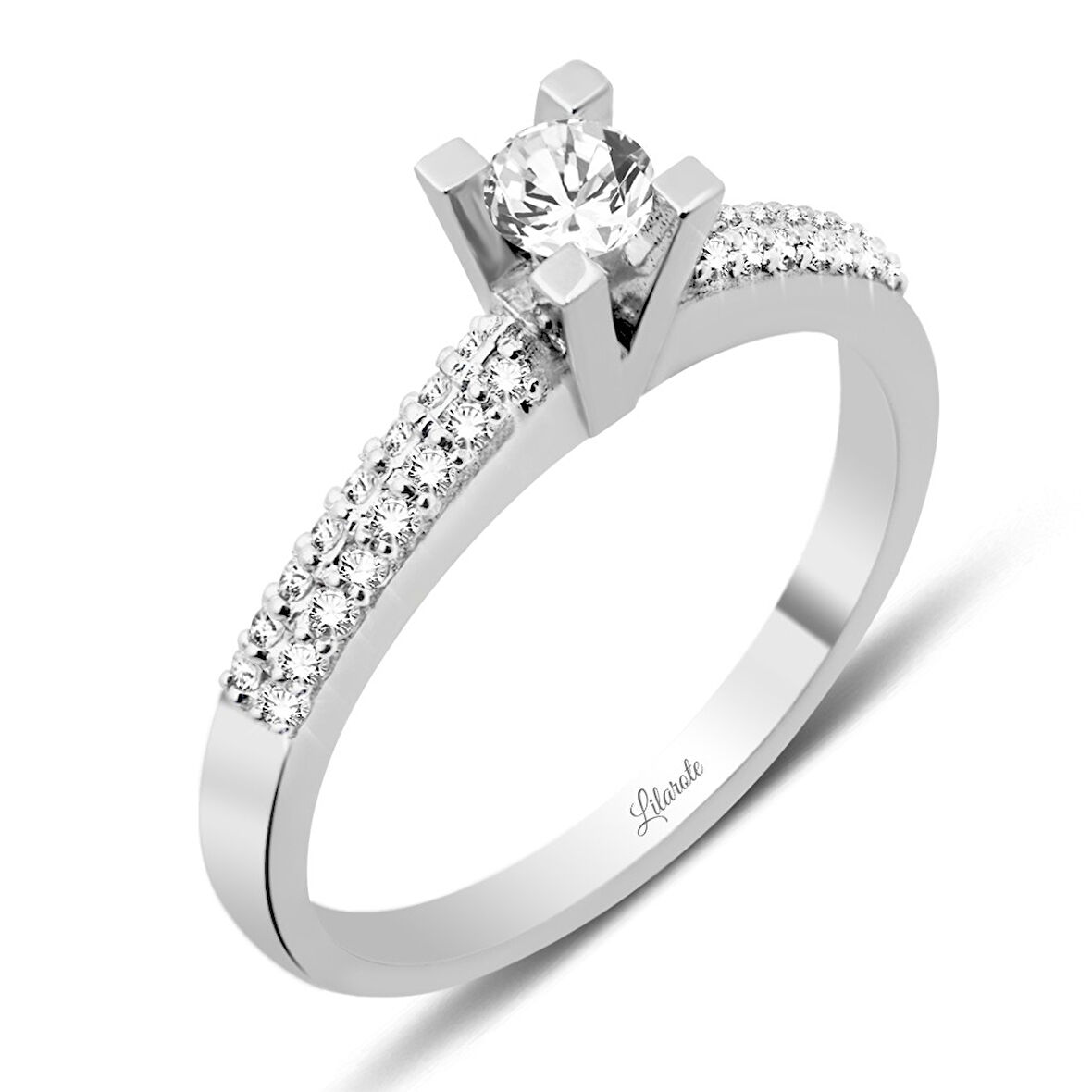 Pırlanta Tektaş Modern Yüzük Kenarı Çift Sıra