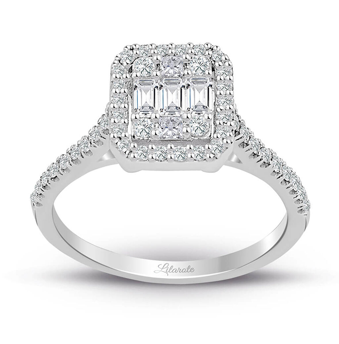 Modern Tasarım 0.60 Ct Baget Kare Tektaş Yüzük