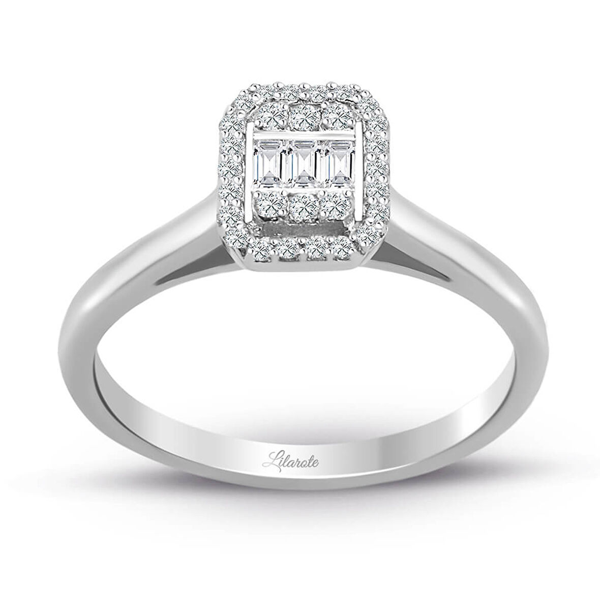 0.20 Ct Baget Kare Tektaş Yüzük Modern Tasarım