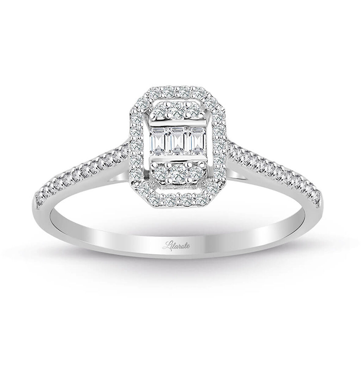 Modern Tasarım 0.25 Ct Baget Kare Tektaş Yüzük