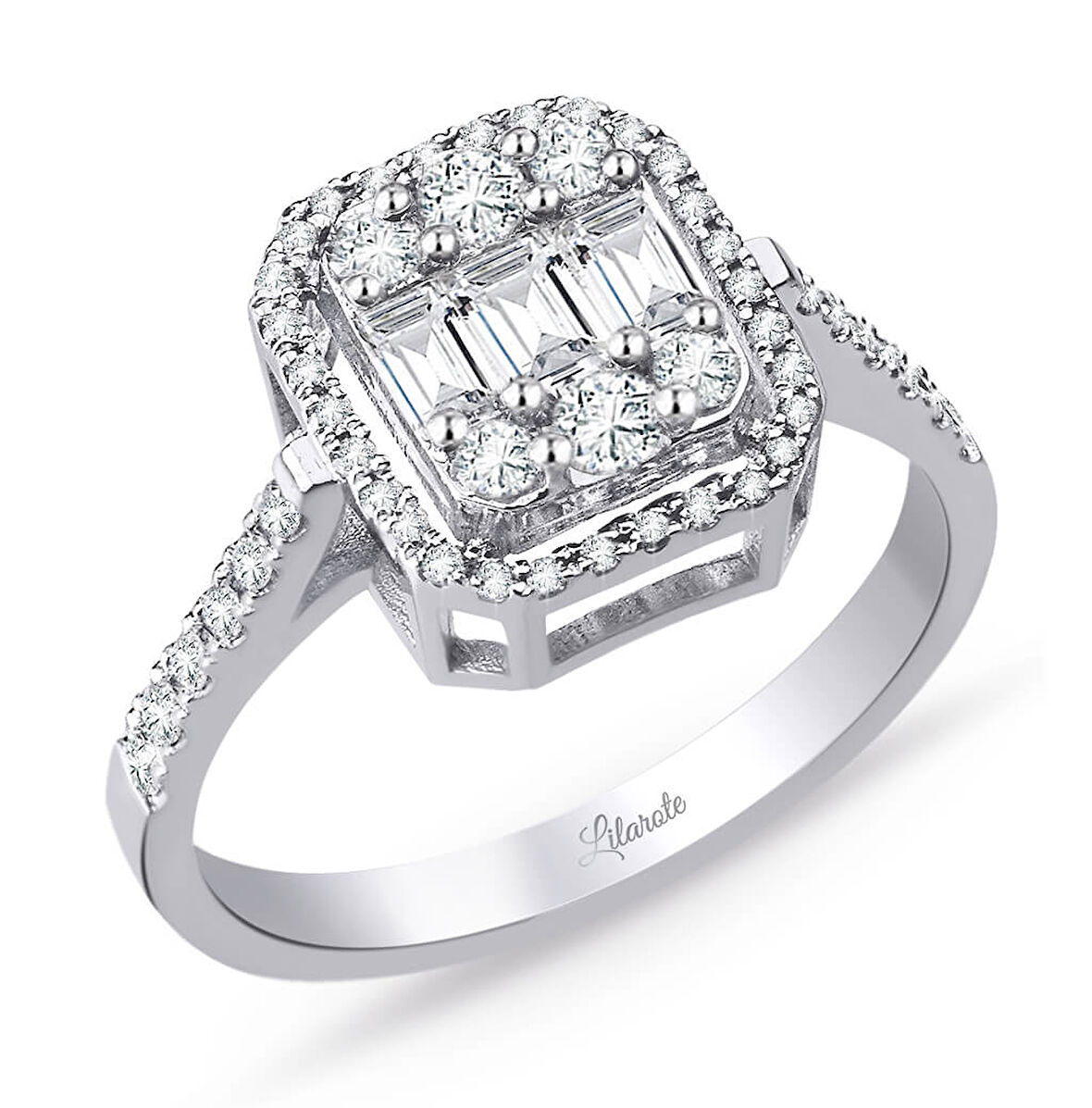 Modern Tasarım 0.80 Ct Baget Kare Tektaş Yüzük