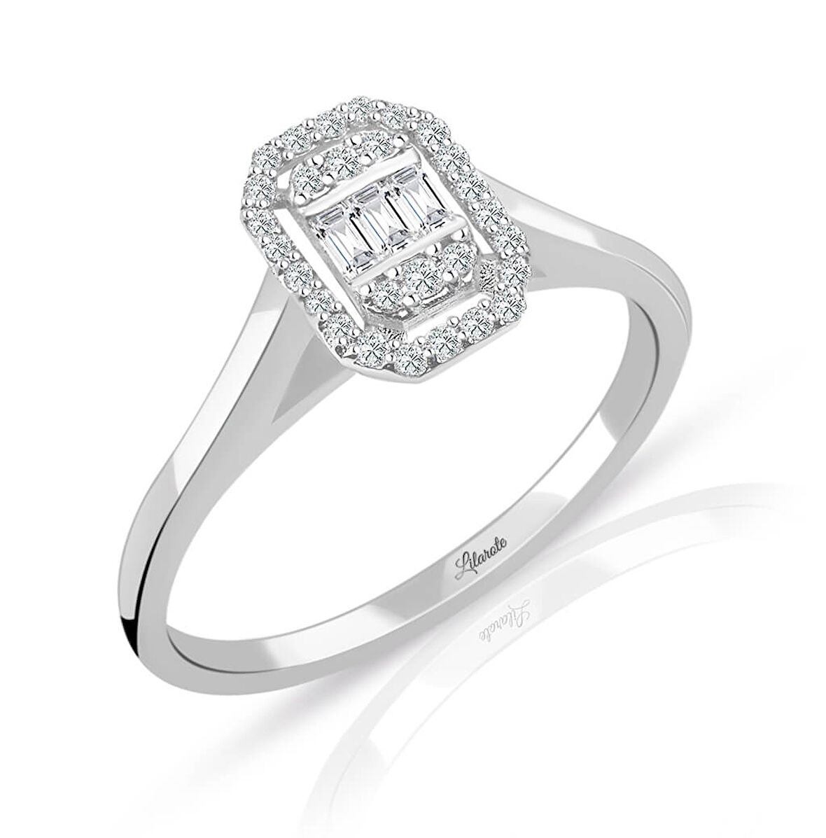 Modern Tasarım 0.15 Ct Baget Kare Tektaş Yüzük