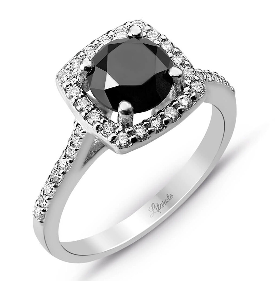 Siyah Pırlantalı Kare Tektaş Yüzük