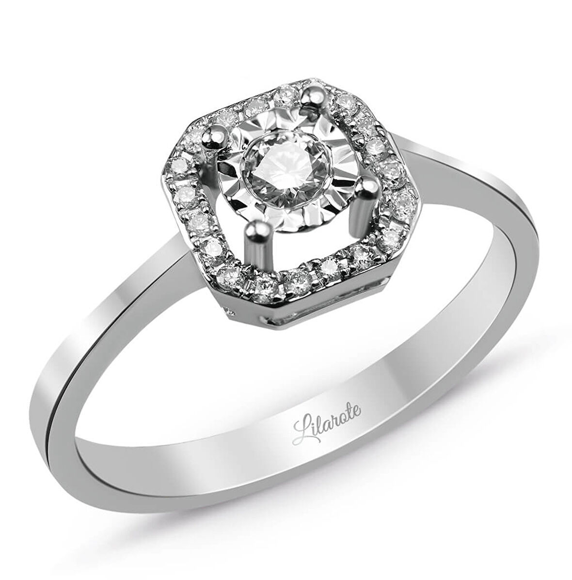 3.5 Karat Görünümlü Kare Baget Pırlanta Yüzük