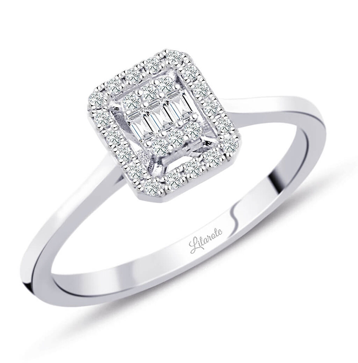 Modern Tasarım 0.18 Ct Baget Kare Tektaş Yüzük