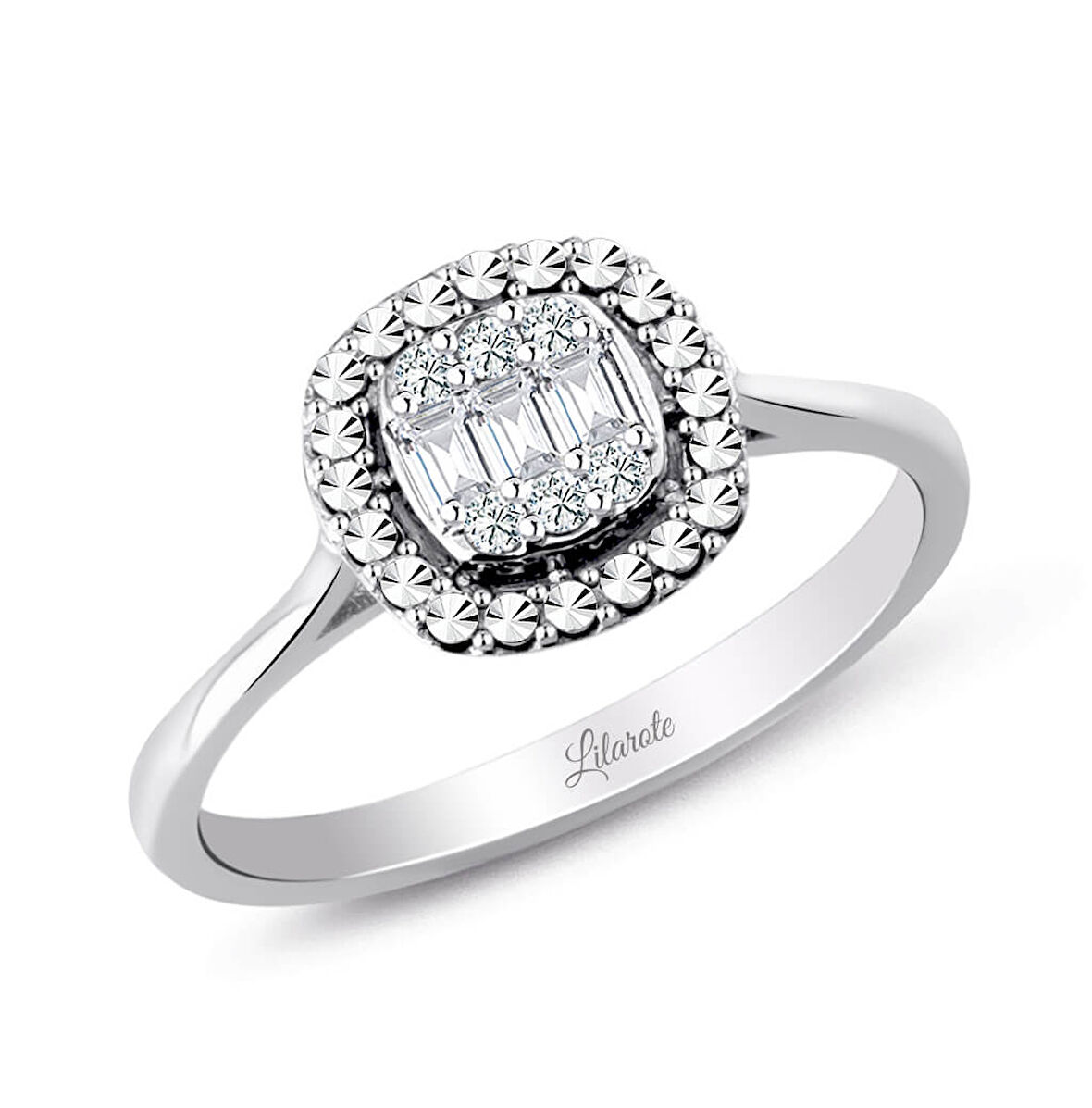 Modern Tasarım 0.12 Ct Baget Kare Tektaş Yüzük