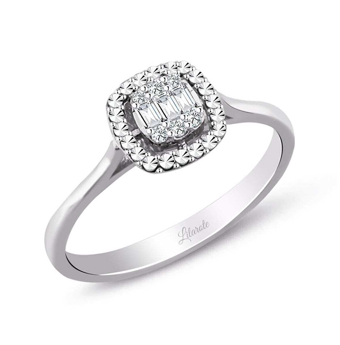 Modern Tasarım 0.08 Ct Baget Kare Tektaş Yüzük