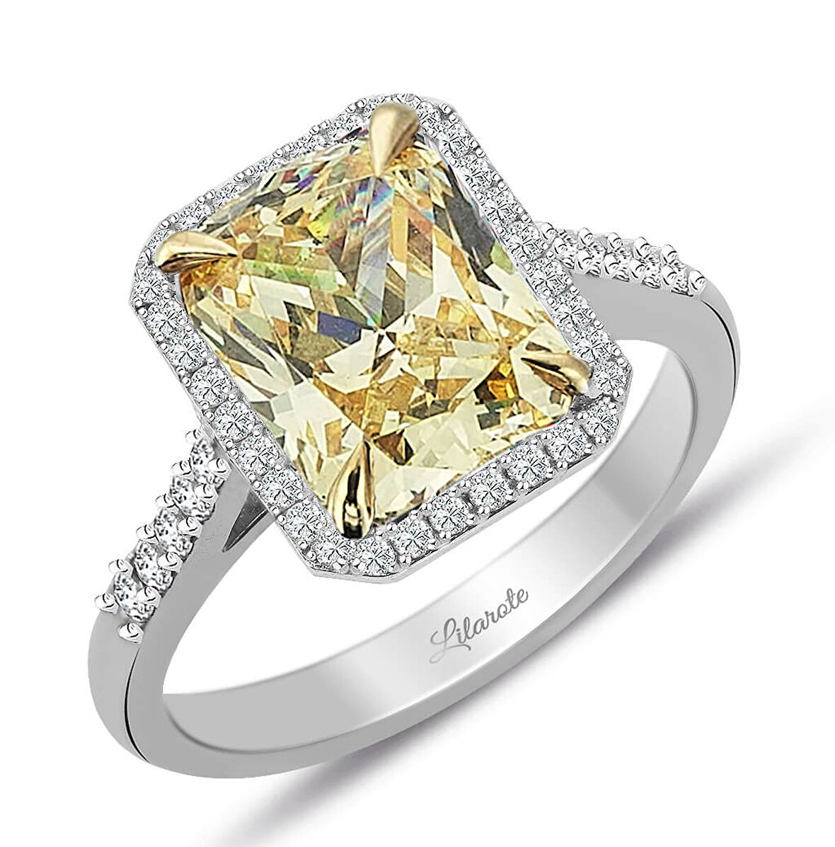 Pırlanta ve Sarı Topaz Baget Kesim Tektaş Yüzük
