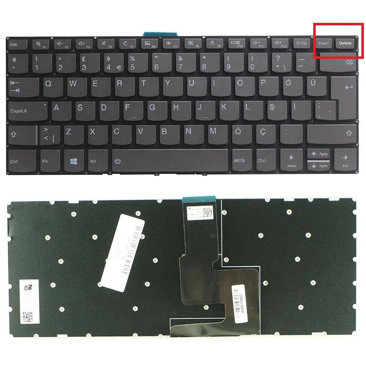 Lenovo ideaPad 3-14ARE05, 81W3 Uyumlu Klavye Tuş Takımı Gri Türkçe