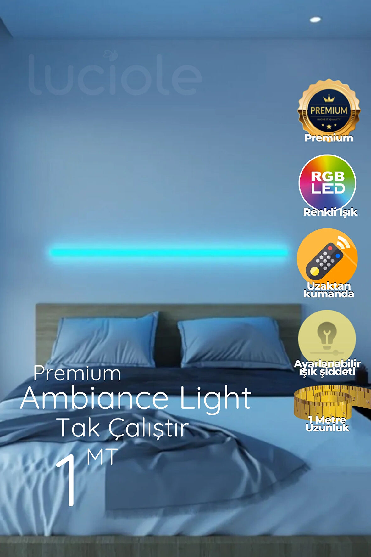 Uzaktan Kumandalı Led Abajur - Yatak Üstü, Tv Yanı ,oturma Odası - Rgb Çok Renkli 1