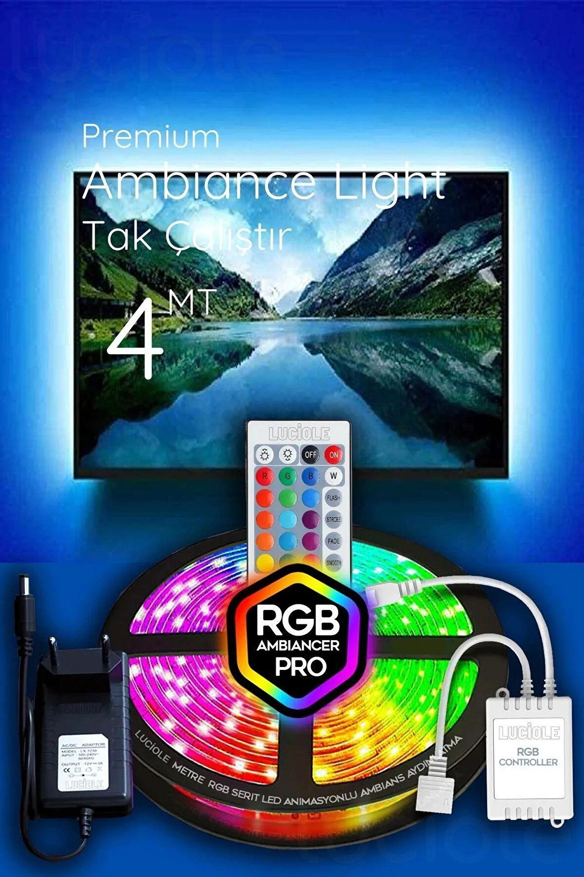 4 Metre Rgb Led Tak Çalıştır 16 Renkli 4 Animasyonlu Tv Arkası Led Yatak Odası abajur Bilgisayar