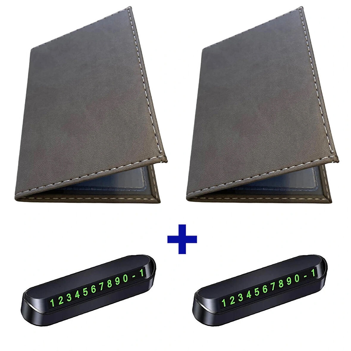 Microcase Suni Deri OTO Ruhsat Kabı Kılıfı Ruhsatlık + Ön Arka Panel Numaratör 2 Adet- SİYAH AL5038
