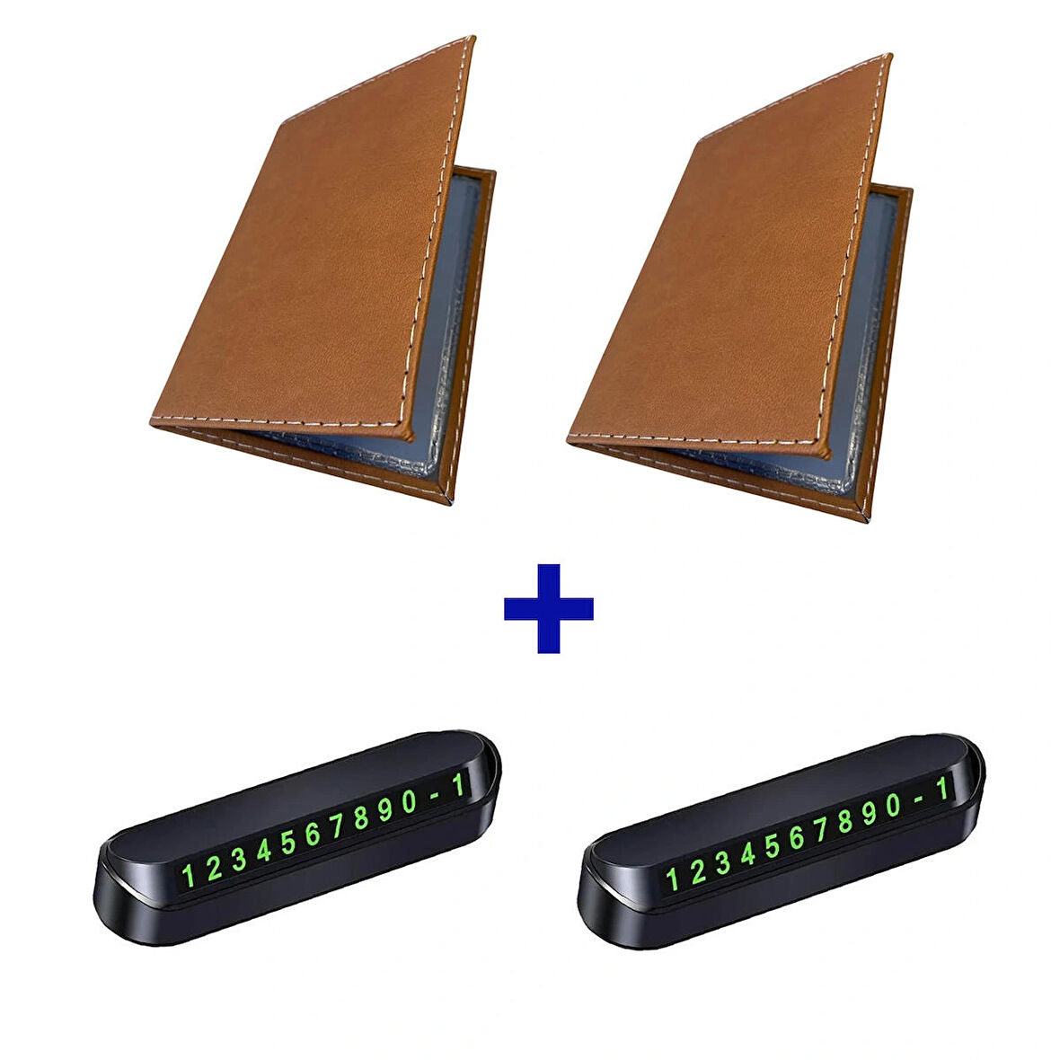 Microcase Suni Deri OTO Ruhsat Kabı Kılıfı Ruhsatlık + Ön Arka Panel Numaratör 2 Adet - TABA AL5038