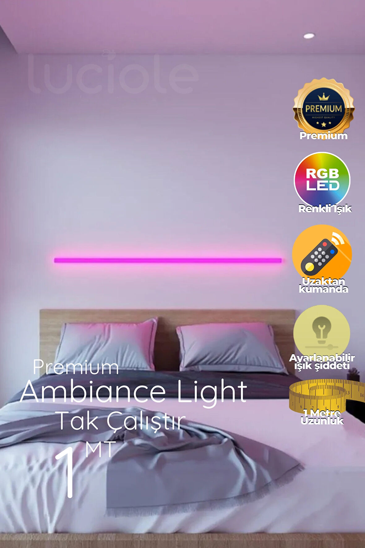 Uzaktan Kumandalı Led Aplik - Yatak Üstü, Tv Yanı ,oturma Odası - Rgb Çok Renkli 2