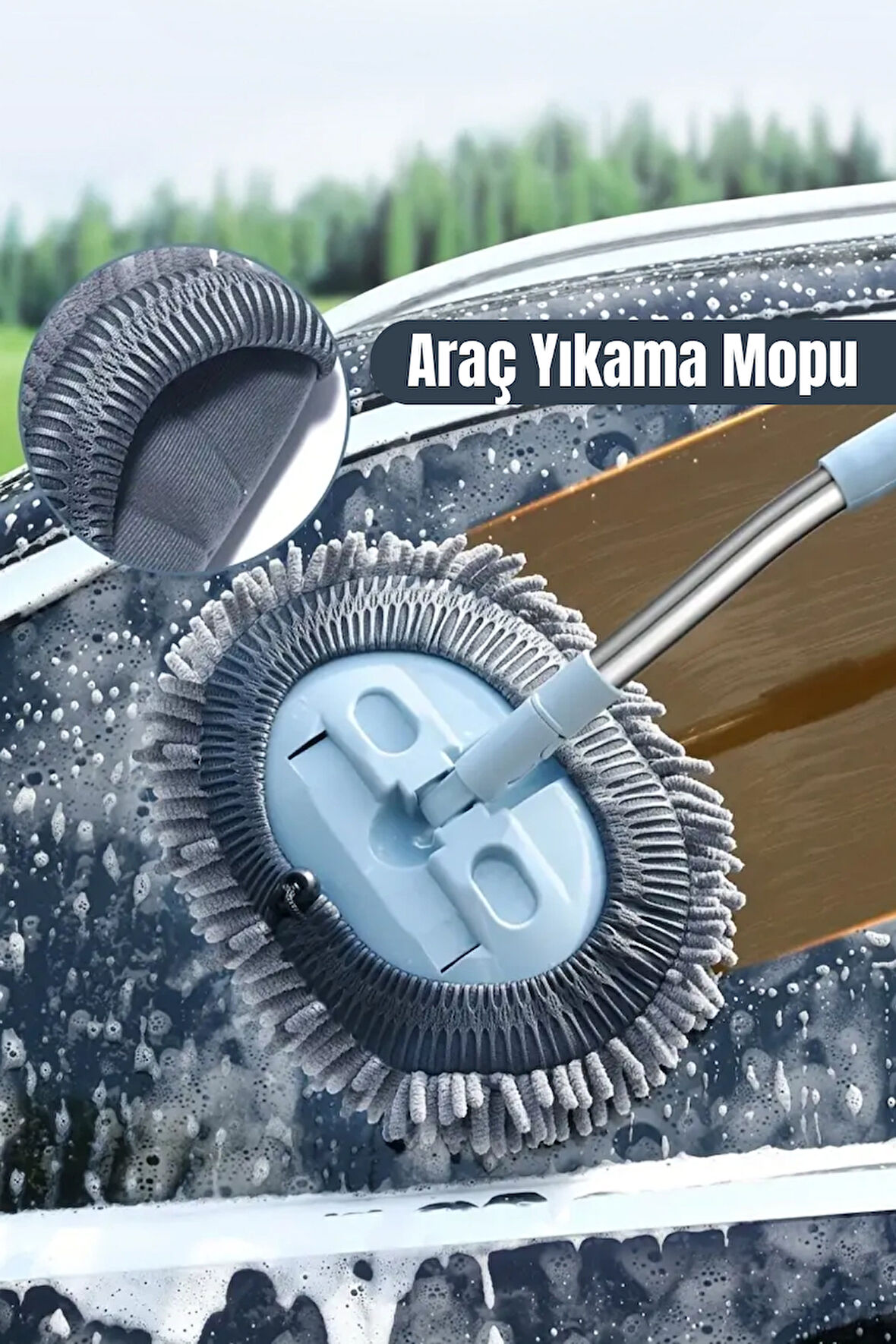 Çok Fonksiyonlu Mikrofiber Araba Yıkama Fırçası Uzun Saplı Detay Fırçası Oto Mopu Temizlik Bezi Hediyeli