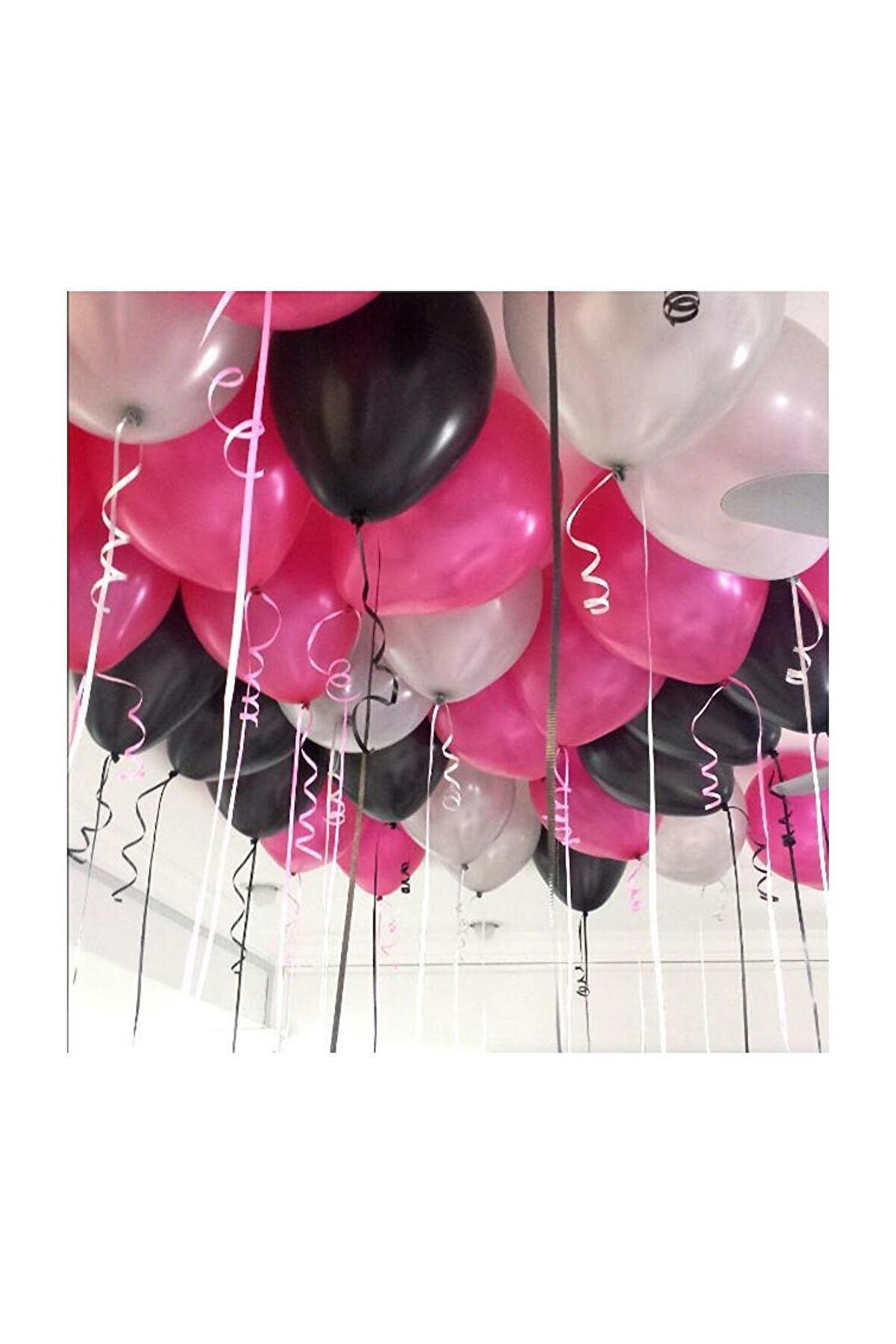 Fuşya - Gümüş - Siyah Karışık Metalik Balon 10 adet