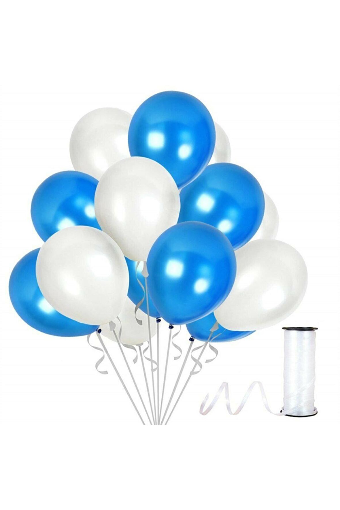 25 Adet  Parti Balonu  - Koyu Mavi - Beyaz Metalik Balon