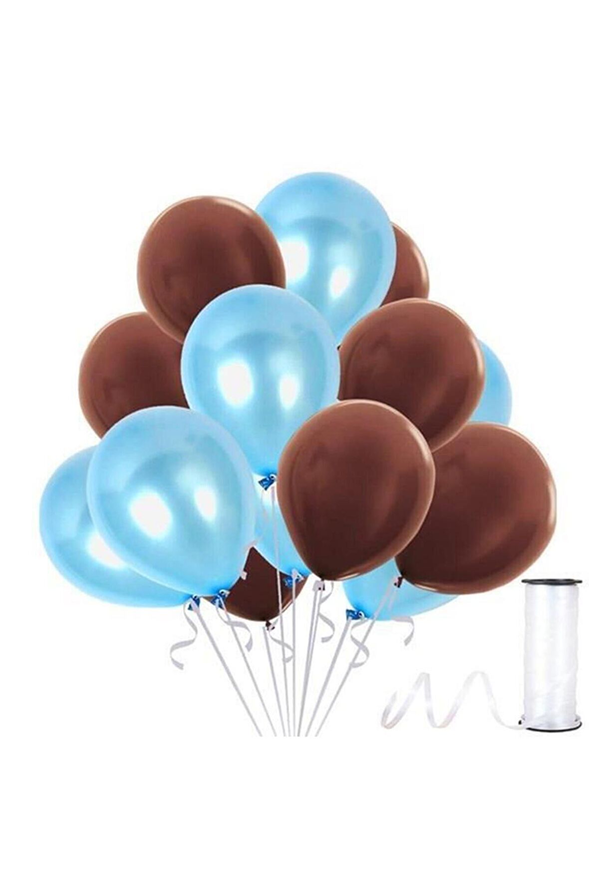 Kahverengi - Açık Mavi Metalik Balon 50 Adet