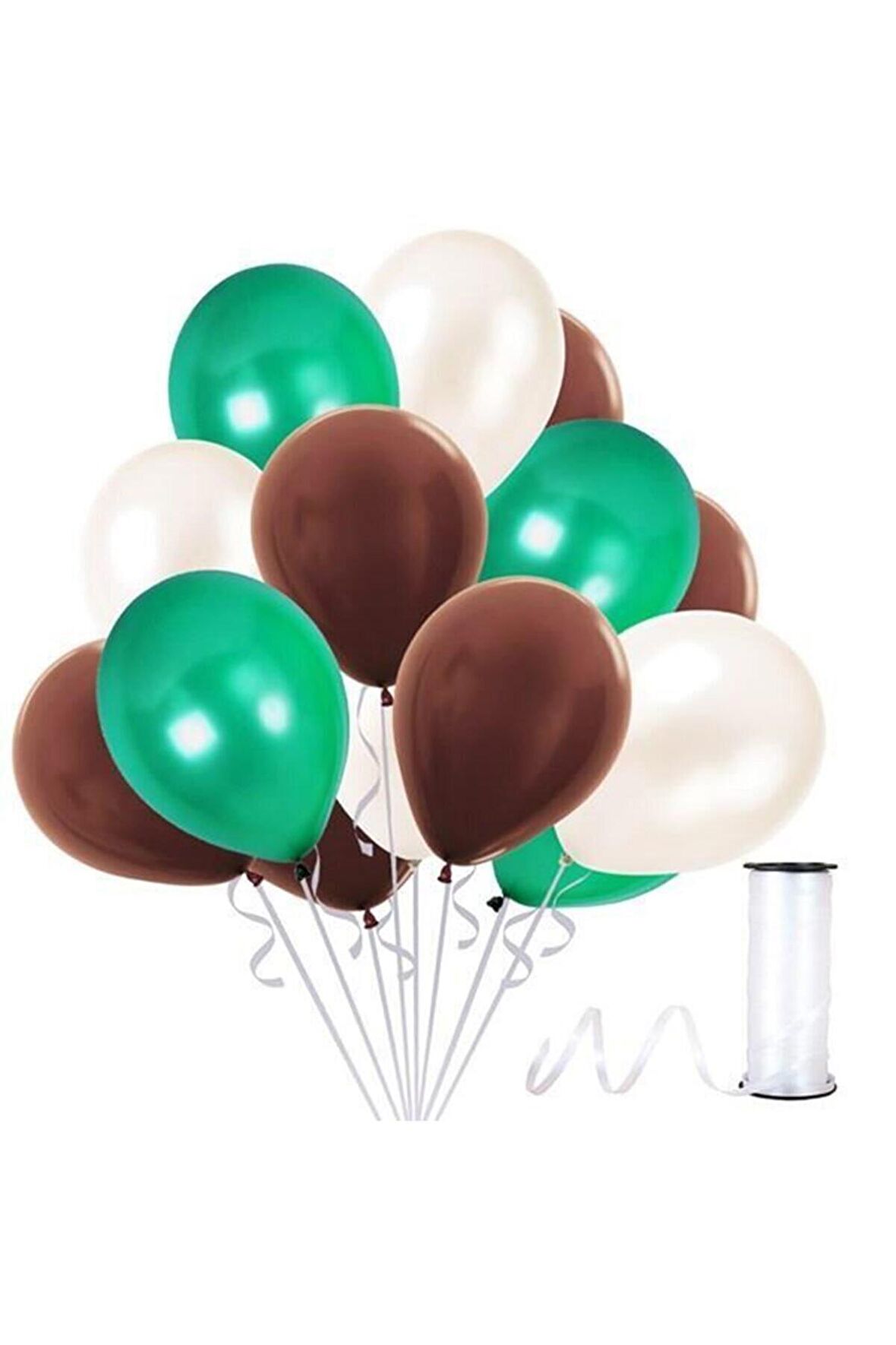 Kahverengi - Koyu Yeşil - Beyaz Metalik Balon 50 Adet