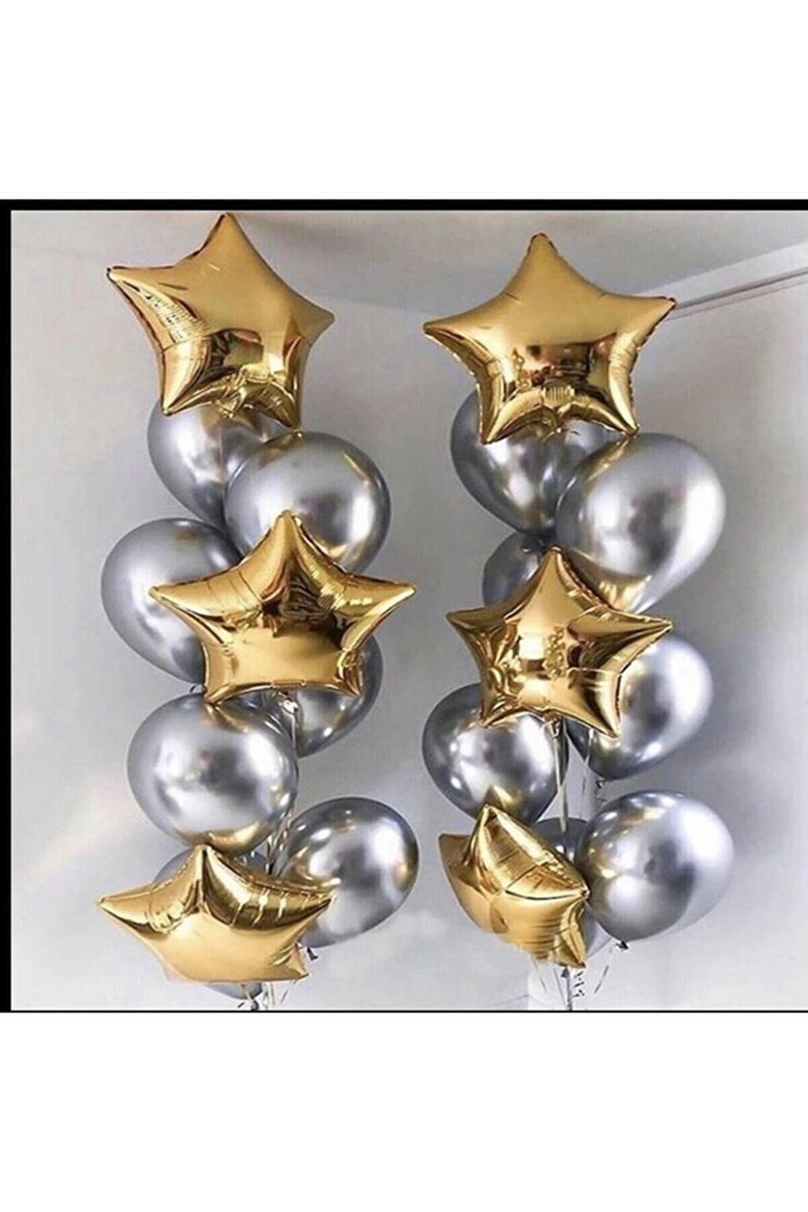 Gümüş Krom 14 Adet Balon Folyo Gold Yıldız 6 Adet Balon 