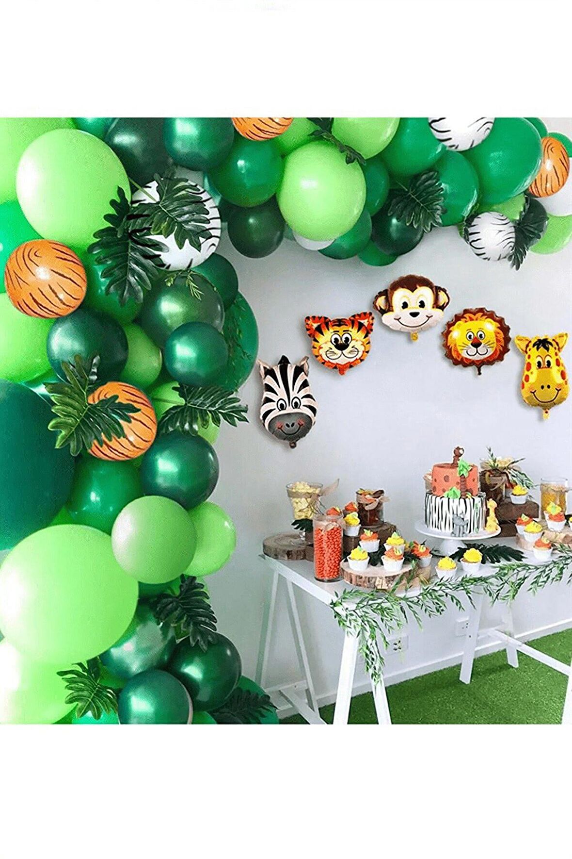 Safari Temalı Zincir Balon, Sarafi Hayvan Doğum Günü Konsepti