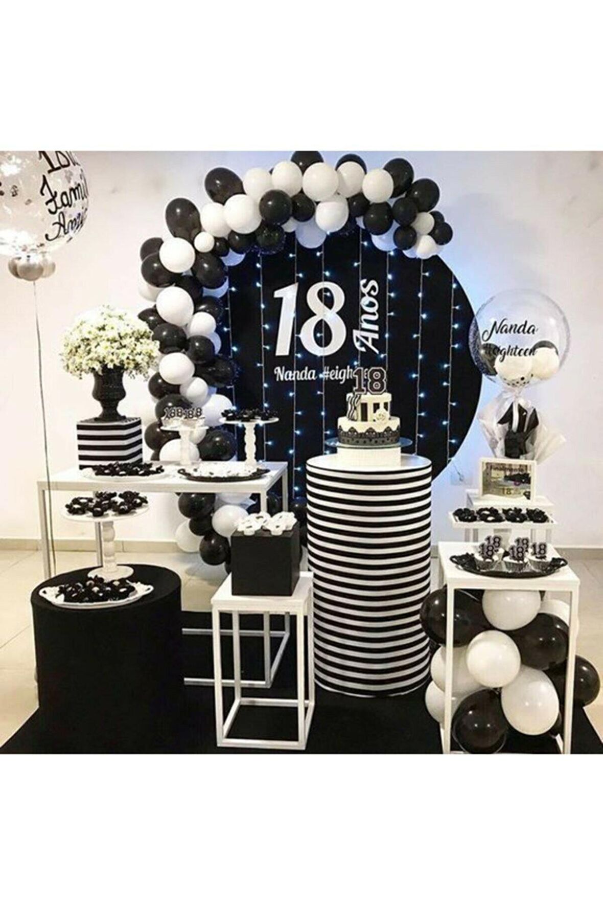 50 Adet Siyah Beyaz Balon Konsept Balon Ve Balon Zinciri